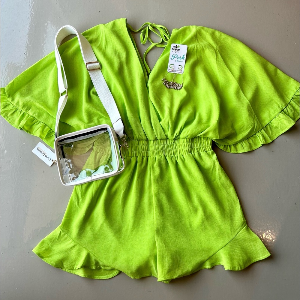 Lime Green Ruffle Romper